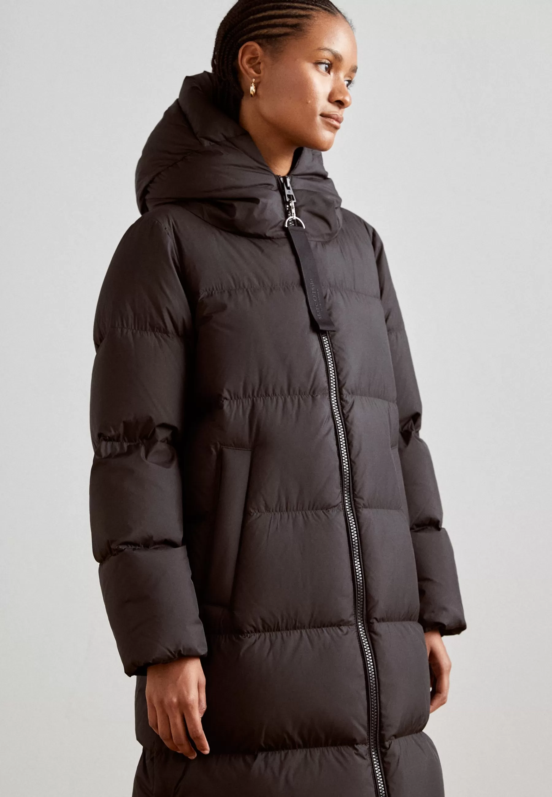 Shop Coat Fixed Hood Welt Pockets Side Slits With Pressbuttons - Piumino Donna Piumini Lunghi