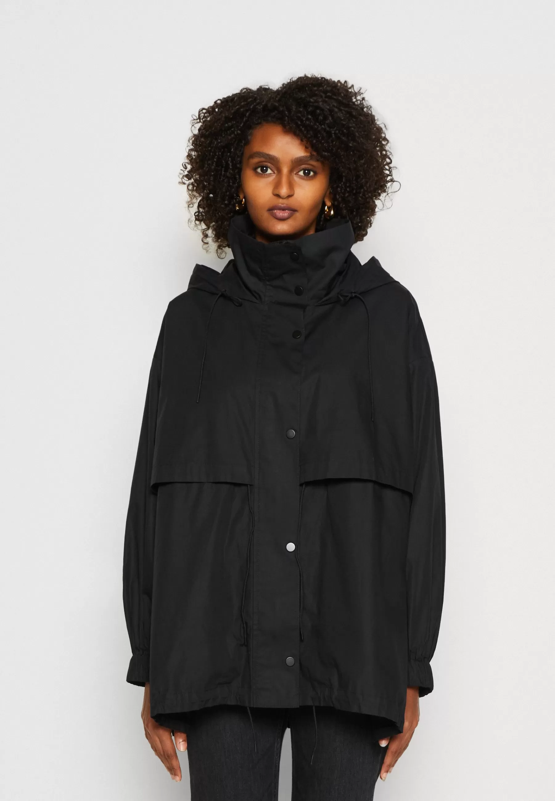 Hot Jacket Fluent Drawstring Waist And Hem Fixed Hood Side Seam - Parka Donna Parka