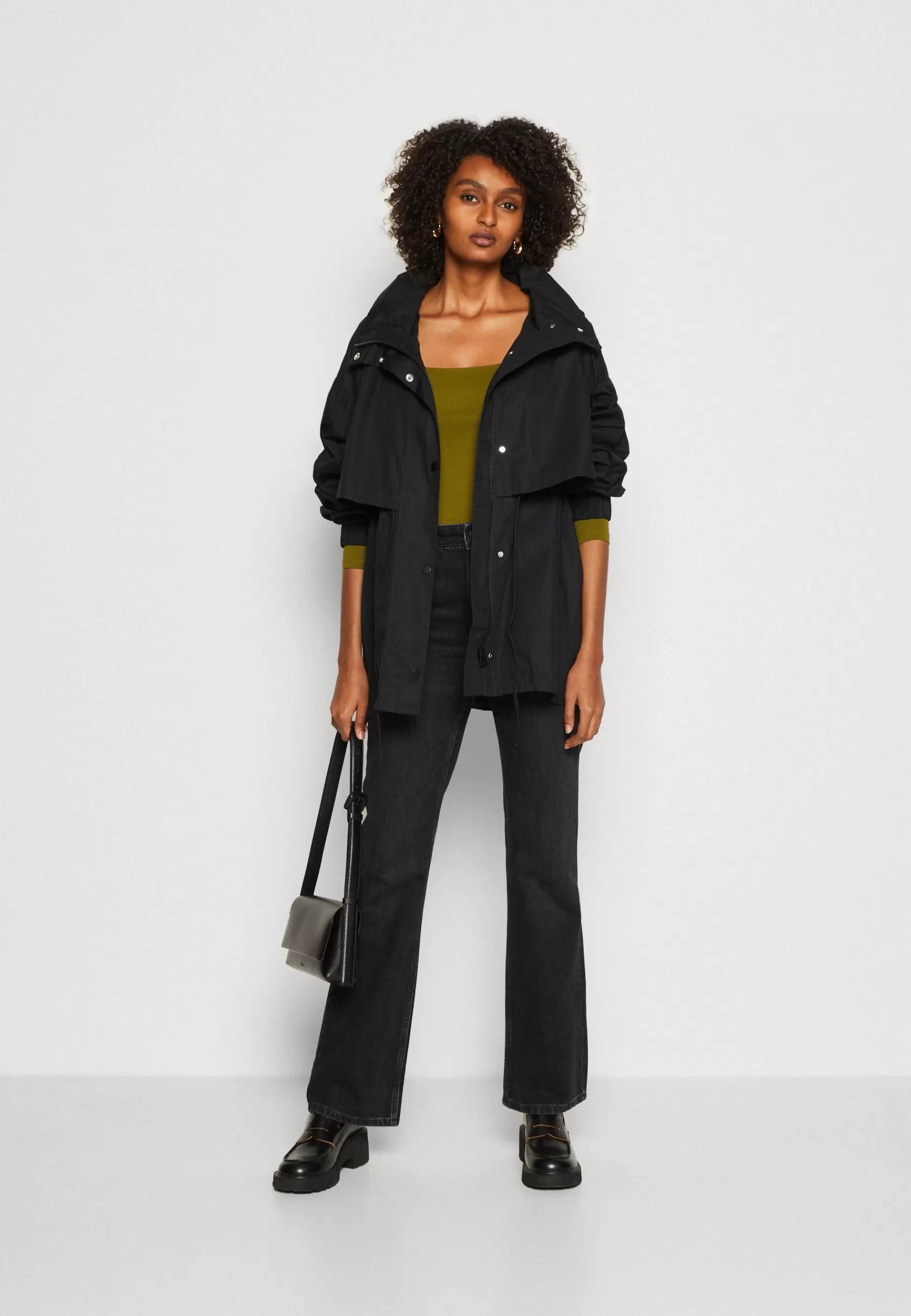 Hot Jacket Fluent Drawstring Waist And Hem Fixed Hood Side Seam - Parka Donna Parka
