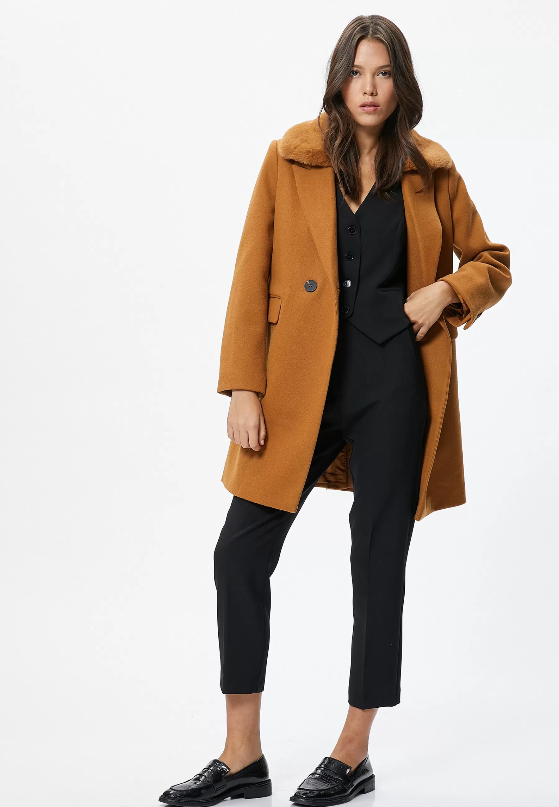 Cheap Lappel Neck Pocket Detail - Cappotto Corto Donna Classici