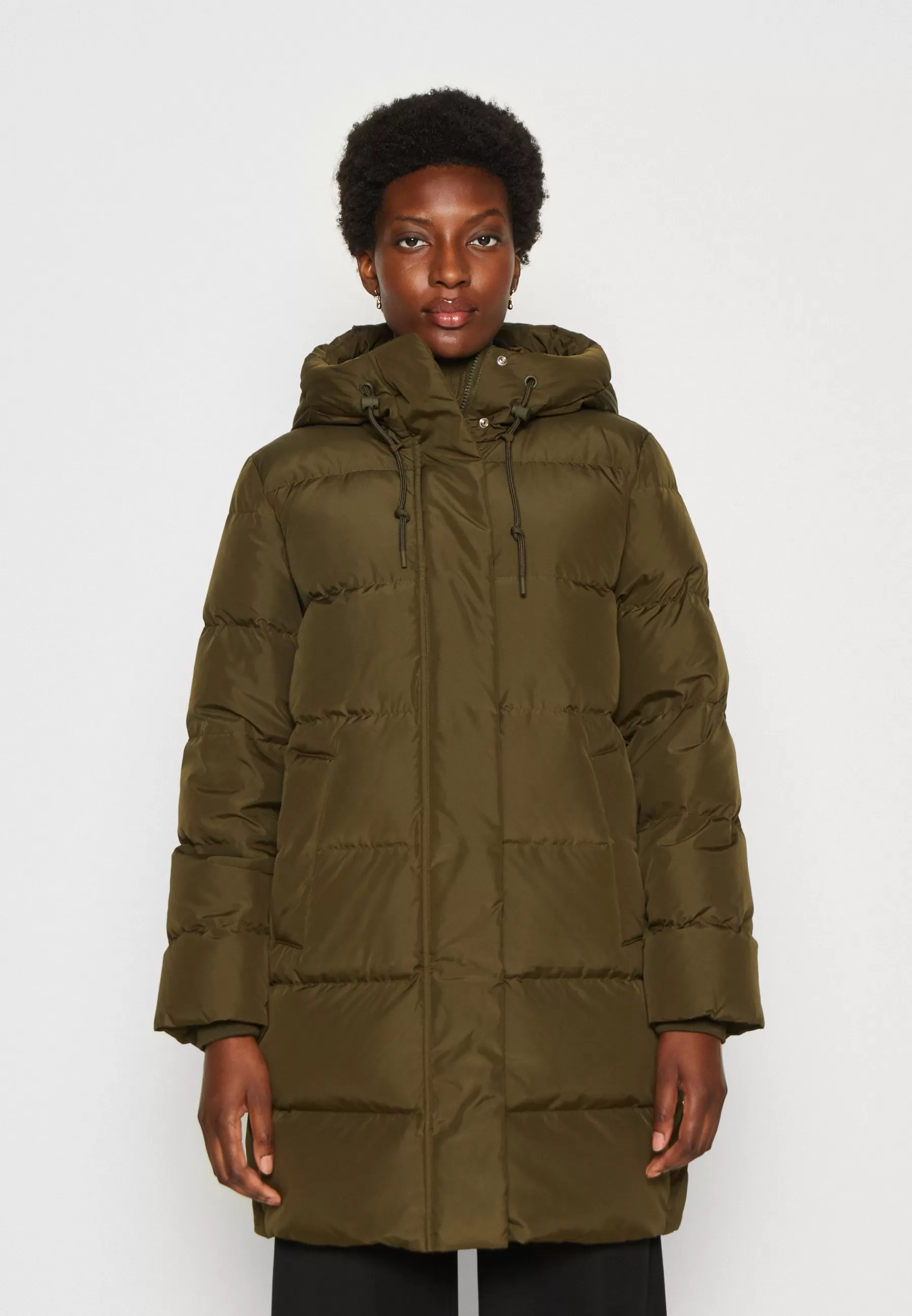 Cheap Midi Responsible Puffer With Hood Welt Pockets Sideseam Slits - Piumino Donna Piumini Lunghi