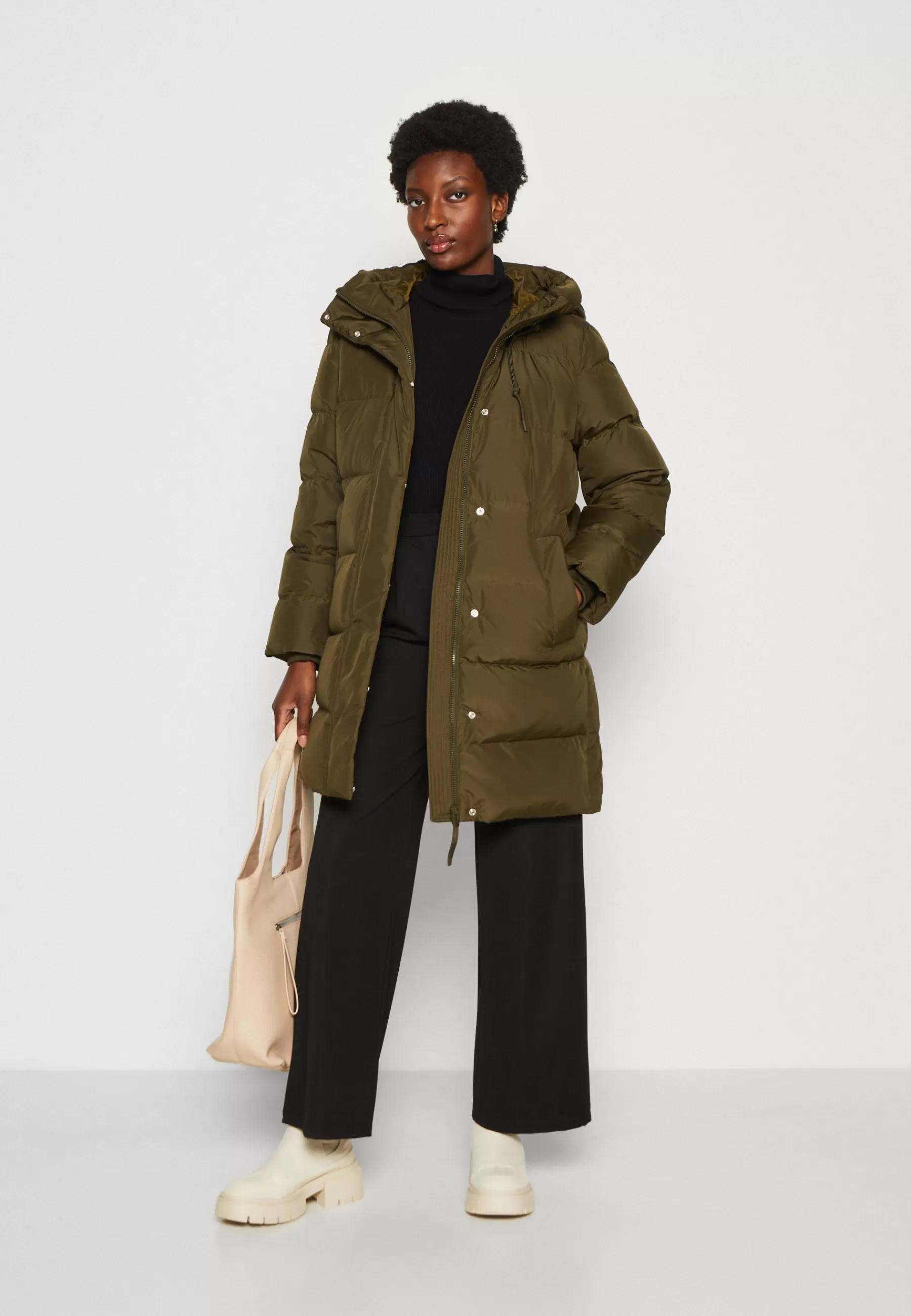 Cheap Midi Responsible Puffer With Hood Welt Pockets Sideseam Slits - Piumino Donna Piumini Lunghi