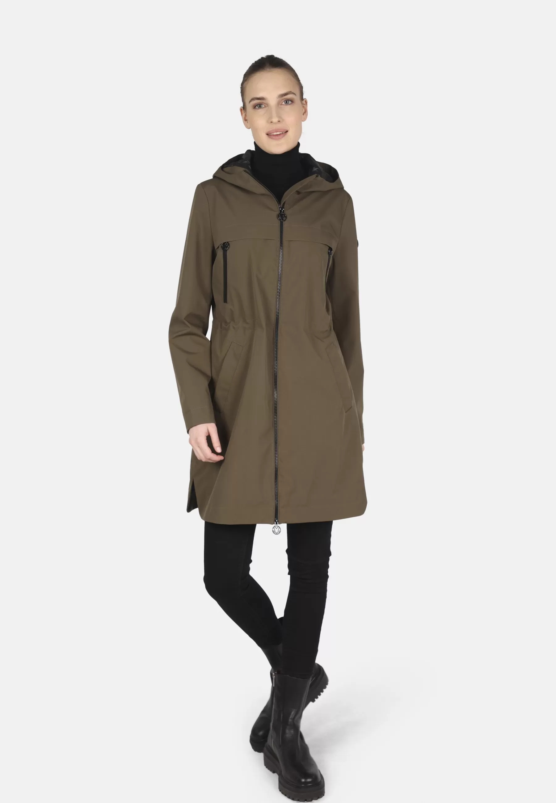 Outlet Weather Protection Mit Kapuze Reissverschluss Tunnelzug An Kapuze Und Taille - Parka Donna Parka